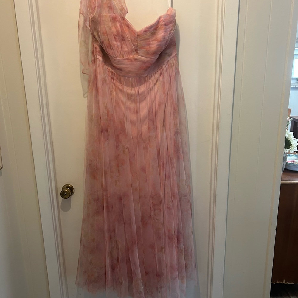 Dessy Collection Pink Floral Chiffon Maxi Dress